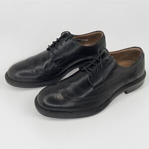 JOHNSTON & MURPHY Tabor Black Wingtip - Mens 9.5 EXCELLENT Orig $135 Dress Shoes
